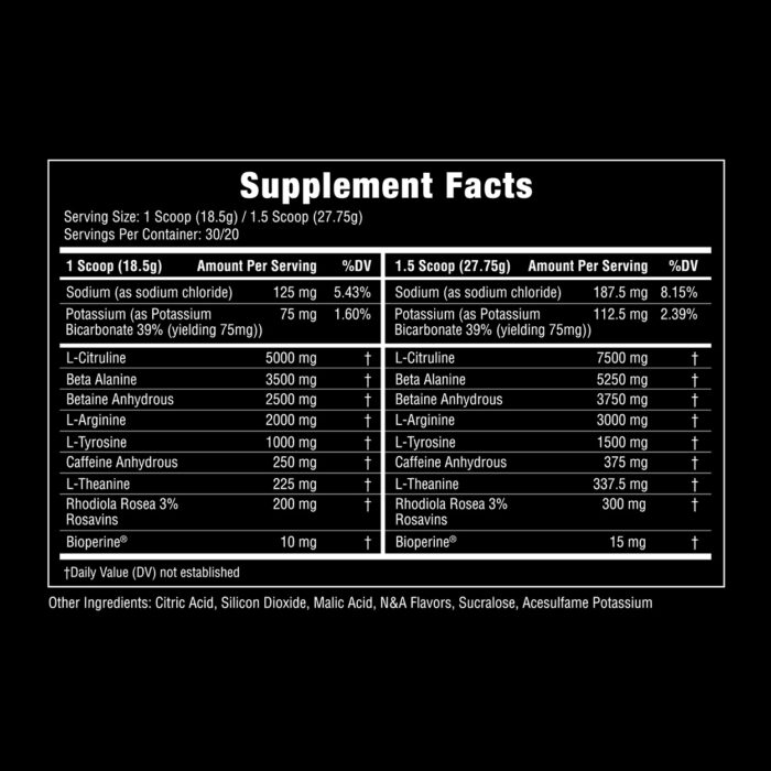 Uncaged Extreme Supplement Facts 2